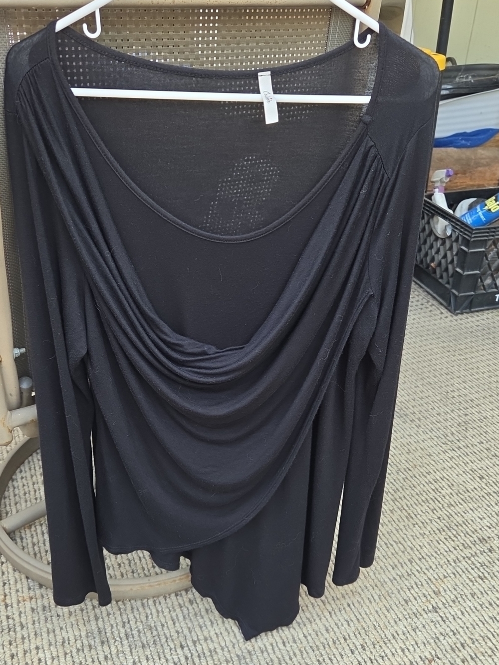 Women's Black Drape-Front Long Sleeve Top